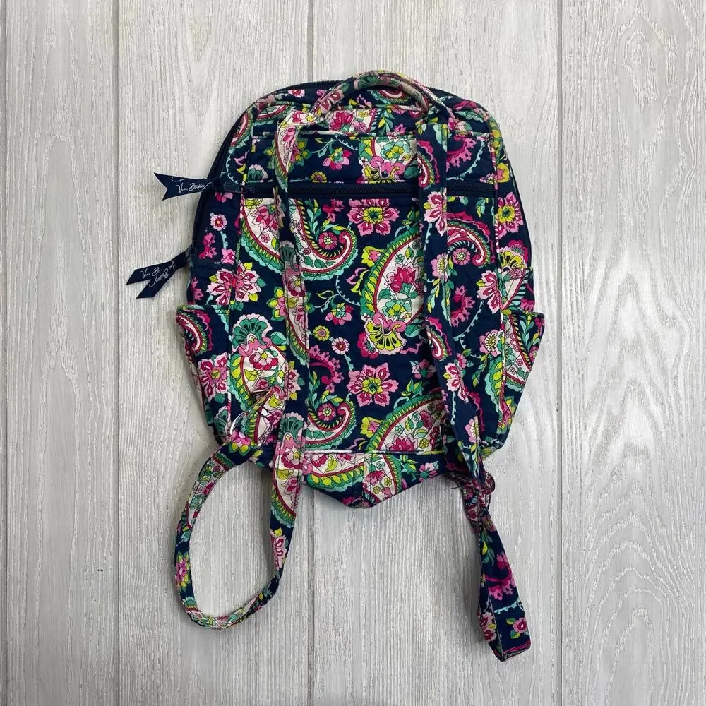 Vera Bradley Navy Blue & Pink Petal Paisley Lightweight Small Backpack